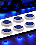 DetarZinLED 6 Packs Solar Driveway Lights, Blue Dock Deck Lights Solar Powered Outdoor IP68 Waterproof, Stick on Light for Step, Stair, Driveway, Pool, Pathway, Walkway, Patio - size: 6pcs Blue Round