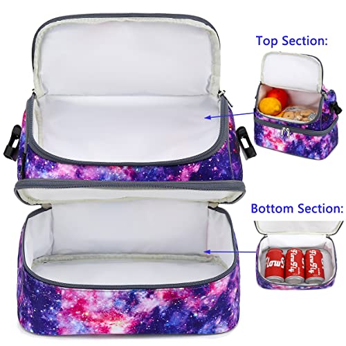 FlowFly Double Decker Cooler Insulated Lunch Bag Large Tote for Boys, Girls, Men, Women, With Adjustable Strap,Galaxy - color: Galaxy
