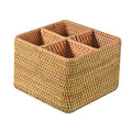 i-lan Natural Rattan 4 Compartments Cooking Utensil Silverware Organizer Holder Cosmetics Storage Box Cutlery Caddy Flatware Serving Basket (180mm 4-Compartment Box) - size: 7"(square 4-section)