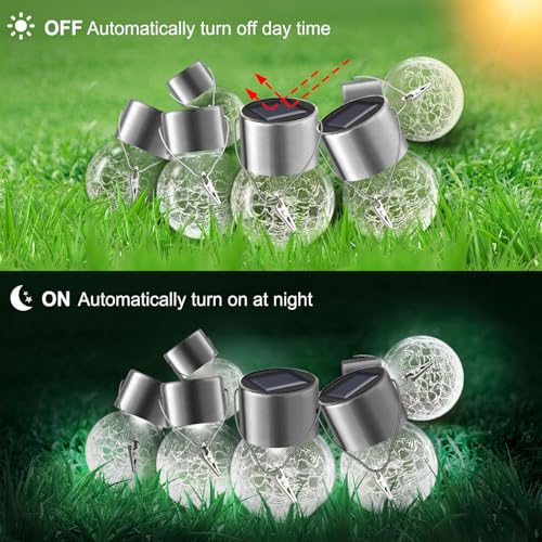 PARTPHONER 32 Pack Hanging Solar Lights Outdoor, Waterproof Solar Globe Lantern with Handle and Clip, Decorative Cracked Glass Ball Lights for Christmas Decor, Tree, Yard, Garden, Patio (Cold White) - color: Cold White, size: 32