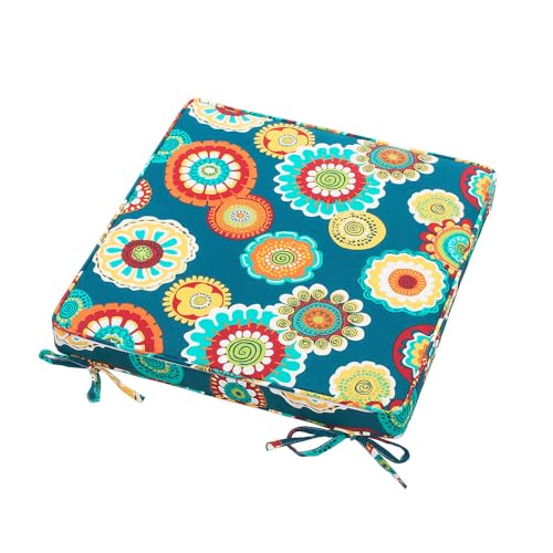 Magpie Fabrics Indoor Outdoor Waterproof Square Chair Cushion, 18" x 18" x 2.5", 2 Pack, Water Resistant Seat Cushions, for Patio Garden Office, Floral Green - color: A Floral Green