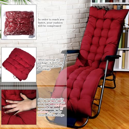 Bucherry 67 x 19 Inch Chaise Lounge Cushions Soft Lounge Chair Cushion Gravity Chair Cushion Sofa Lawn Furniture Cushion Pad with 6 Tie for Outdoor Indoor Patio Home Without Headrest (Wine Red,2 Pcs) - color: Wine Red