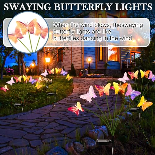 4 Pack Solar Butterfly Lights Outdoor Garden, 6 Head Solar Swaying Pathway Stake Lights Waterproof for Yard Lawn Patio Walkway Landscape Decor - style: Butterfly
