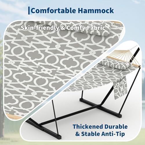 Double Hammock with Stand - Heavy Duty Portable 2 Person Design with Adjustable Steel Stand, Max 450LBS, Ideal for Outdoor Patio, Garden, Beach & Backyard - color: L-grey