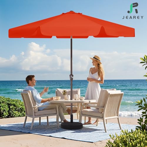JEAREY 9 FT Patio Umbrella Outdoor, Table Umbrellas Market Umbrella w/Push Button Tilt/Crank, 8 Sturdy Ribs(Orange) - color: Orange