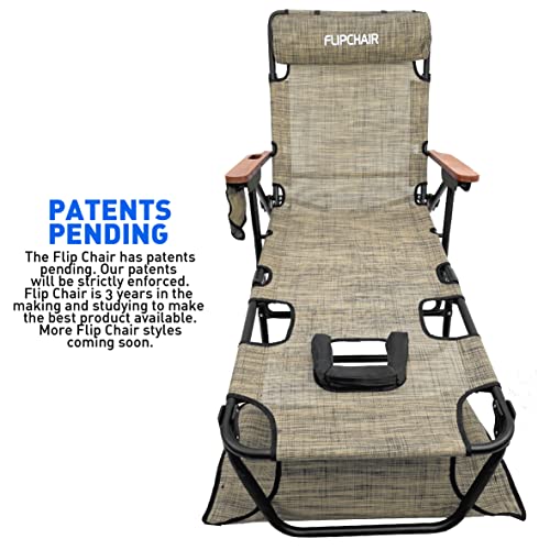 EASYGO PRODUCTS FLIP Face Down Tanning Chaise Lounge Chair with Face & Arm Holes - 4 Legs Support - Textilene Material - 6 Position - Arm Head Rest Pillow - Beach or Home Use - color: Flip Tan