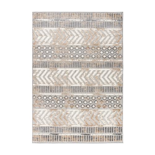 Rugshop Distressed Geometric Indoor/Outdoor Beige Area Rug Modern Tribal Stripe, Durable Stain Resistant Perfect for Patio, Backyard, Deck and Outdoor Lounge 5' x 7' - size: 5' x 7' (Rectangular)