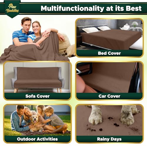 Paw Buddies Premium Waterproof Blanket 80"x90" Velvet-Feel Reversible Throw – Leakproof, Machine Washable Bed & Sofa King Size Protector for Couples, Pets & Travel + Bonus Small Blanket - color: Brown