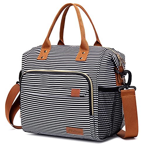 TuErCao Lunch Bag Women Insulated Lunch Box for Work Leakproof Soft Cooler for Picnic Travel Road Trips, Loncheras para Mujer Adult, Stripes - color: A4: Black White Stripes, size: Large