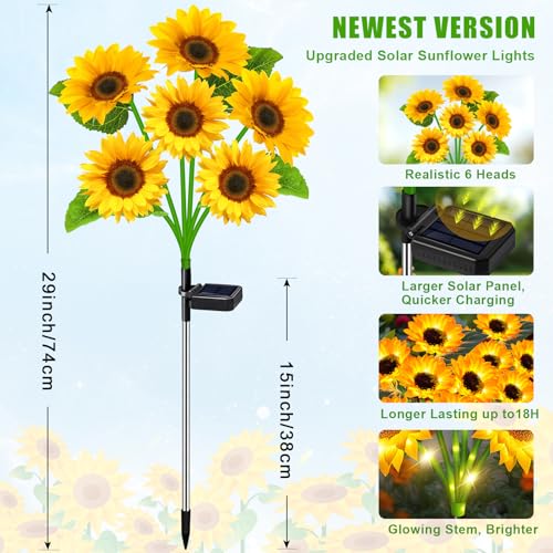 ostritec Sunflower Solar Lights Outdoor Decor, 4 Pack Solar Garden Decor 24 Waterproof Solar Sunflower Outdoor Lights for Garden Patio,Flower Bed, Pathway, Gift for Women, Mom, Grandma - style: Sunflower-4 Pack