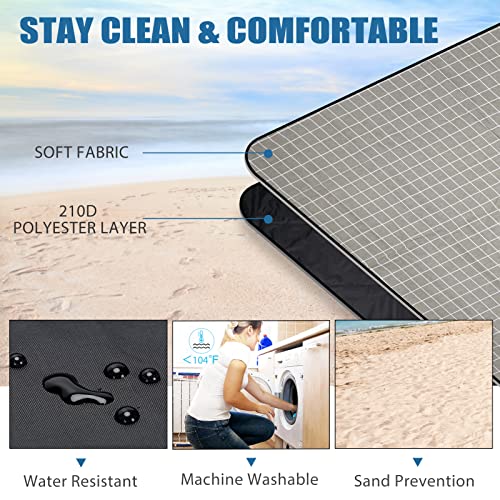 Picnic Outdoor Blankets Waterproof Extra Large - Beach Mat Sand Free Foldable with Carry Strap | Portable Camping Blanket | Park Blanket for Grass Park, Hiking, Travel, Concerts, Indoor (Grey Check) - color: Grey