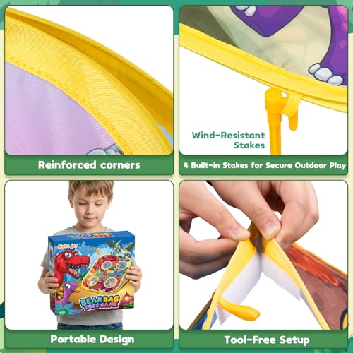 Bean Bag Toss Game for Kids - Cornhole Board Outdoor Toys for Toddlers -Party Activities Carnival Outside Yard Backyard Beach Lawn Games Toy for Kid Boys Girls Age 3 4 5 6 7 8 Year Old Birthday Gifts - style: Dinosaur