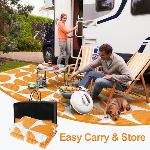 Wonnitar Outdoor Rugs 8x10 Waterproof Plastic Straw Rug, Large Outdoor Camping Rug for RV, Reversible Portable Outside Lightweight Area Rug for Backyard Balcony Beach Picnic (Orange,8'x10') - color: Orange, size: 8' X 10' (Rectangular)