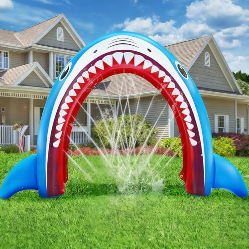 11Ft Long Inflatable Shark Sprinkler for Adults, Giant Outdoor Water Toys Blow up Shark Arch Sprinkler for Adults Fun Summer Gifts Backyard Garden Lawn Water Party Games Outside Activities