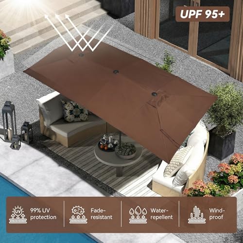 15×15ft Outdoor Patio Umbrella, Double Sided Market Rectangle Umbrella with Crank Handle, Large Sun Shade for Outside Deck, Backyard, Garden - color: Brown