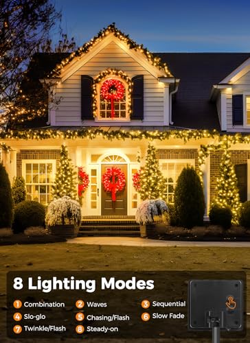 Solar String Lights Outdoor, 2 Pack Total 80FT 200 LED Solar Powered String Lights with 8 Lighting Modes, Waterproof Patio Lights, Solar Lights for Outside Tree Garden Balcony Gazebo Party, Warm White - color: Warm White, size: 40 FT 2Pack