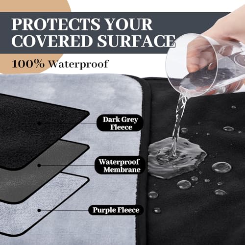 Tisancy Waterproof Blanket for Bed Couch Sofa, 40''x60'' Reversible & Washable, Fleece and Flannel Waterproof Mat, Water Resistant Bed Cover, Leakproof Mattress Protector(Dark Grey/Light Grey) - color: Light Gray and Black, size: Throw Size S(40'' X 60'')