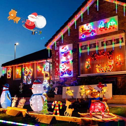 JMEXSUSS 2 Pack Solar Meteor Shower Lights, 16 Tube 288 LED Multicolor Meteor Christmas Lights, Solar Christmas Lights Outdoor Waterproof for Tree Christmas Decorations - color: Multicolor, size: 2*144LED