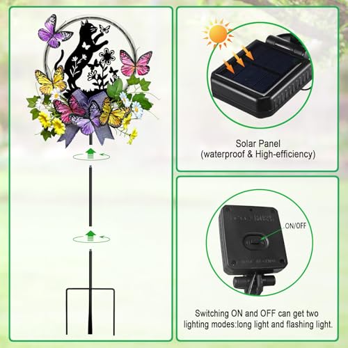 Cat Solar Lights Outdoor Garden,Silhouette Cat with Butterflies Waterproof Garden Stake for Yard, Lawn,Best Gifts for Women - color: Black Cat