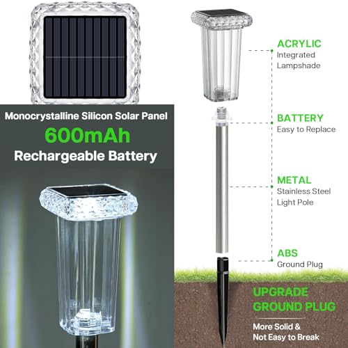 Solar Lights Outdoor 4 Pack LED Waterproof 10 Modes Pathway Outside Lights for Yard Garden Walkway Driveway Landscape Path Lighting, 3000K/4500K/6000K White & 6 Fixed Colors & Color Changing - color: 4 Pack