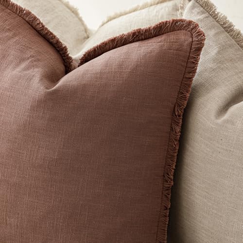 Foindtower Decorative Linen Fringe Throw Pillow Covers Cozy Boho Farmhouse Cushion Cover with Tassels Soft Accent Pillowcase for Chair Sofa Bed Living Room Home Decor, 16×16 Inch,1PC,Rust Red - color: Autumn Glaze, size: 16" x 16" (Pack of 1)