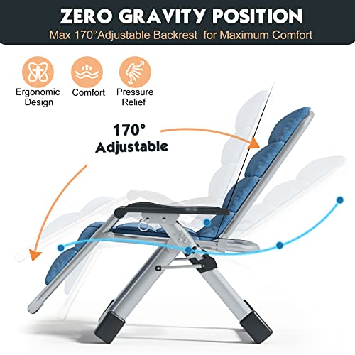 MOPHOTO Zero Gravity Chair, Outdoor Padded Lounge Chair with Side Table, Zero Gravity Recliner Chair, Outdoor Reclining Chair, Sturdy & Comfortable, Supports up to 440lbs - color: Cruious Blue, style: Zero Gravity Chair