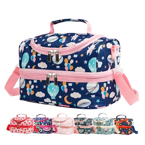 Insulated Kids Dual Compartment Lunch Bags Tote for Girls Boys Toddler Lunch Boxes Pre-School Toddler Kindergarten Picnic Camp Food Cooler Thermal with Strap (Balloon Bunny) - color: Balloon Bunny