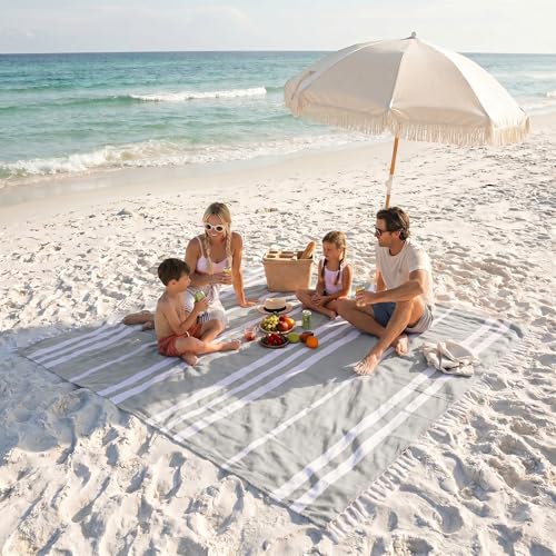 ZICOTO Beautiful Extra Large Beach Blanket with Tassels - Soft Oversized Turkish-Style Beach Towel for Relaxing Beach Days with the Whole Family - Lightweight Quick-Dry Picnic Blanket for Adults - color: Blue