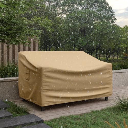 Tangkula Patio Loveseat Cover, 2-Seater Waterproof Outdoor Deep Sofa Cover with Padded Handle & Click-Close Straps, Patio Furniture Cover with Air Vent, Heavy Duty PU Couch Cover, 60"W x 43"H x 30"H - size: 60" W X 43" D X 30" H