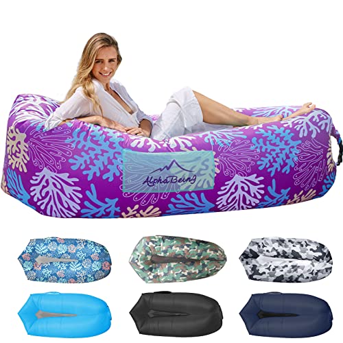 AlphaBeing Inflatable Lounger Air Sofa, Portable Inflatable Couch Mesh Hollow Air Hammock Anti Leakage Air Chair for Outdoor Camping Beach Traveling - color: Coral Purple