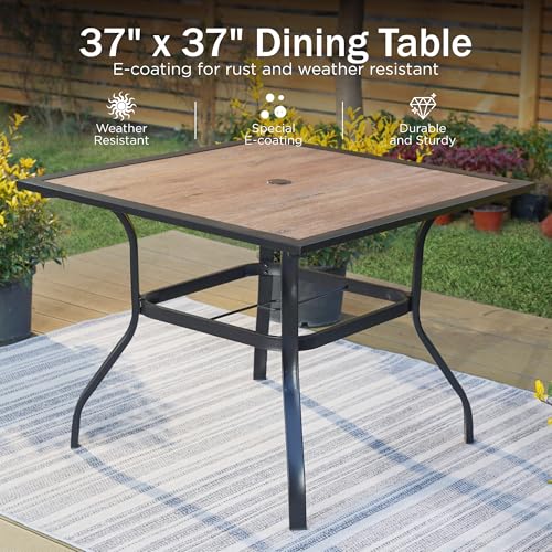 PHI VILLA 5 Piece Outdoor Dining Set for 4, 37" Square Metal Table with Polywood Top & Stacking Wrought Iron Chairs, Outside Furniture for Patio, Deck, Yard, Porch - color: Hexagon Back Chair, size: 5PCS-37" Wood Top Table