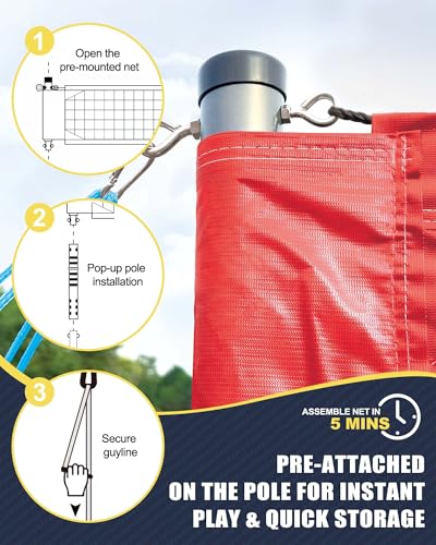Professional Volleyball Net Set Heavy Duty for Outdoor Backyard Portable with Aluminum Adjustable Height Scoring Poles, Regulation Nets System for Tournament, Grass - color: Red
