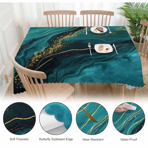 Tablecloth Marble Green, Abstract Liquid Marble Gold Green Rectangular Table Cover Kitchen Table Cloth for Dining Hotel Coffee Parties Tabletop Decoration, 52x70 Inch - color: Marble Green