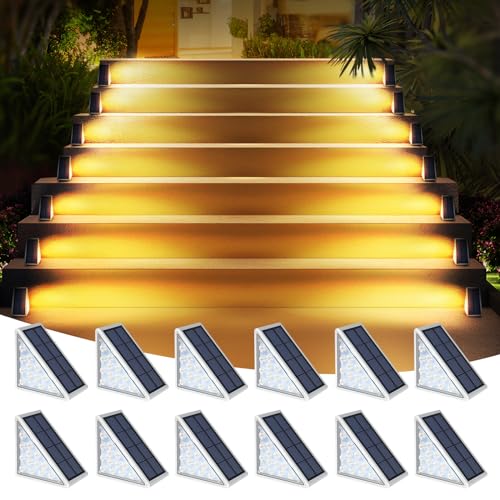 AUDLES LED Solar Step Lights Waterproof Outdoor Stair Lights, Warm White Solar Deck Lights IP67 Solar Decoration Lights for Yard, Patio, Garden, Walkways, Front Door, Pathway, Driveway, Porch 12 Pack - color: Warm White, size: 12 Pack