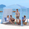 Qipi Beach Cabanas for Sand, Beach Canopy with Sandbags & Side Wall for Family, Easy Set Up Sun Shelter, UPF 50+ UV Protection with Roof Vent - color: 8' x 8' Blue Stripes Dual-Fold