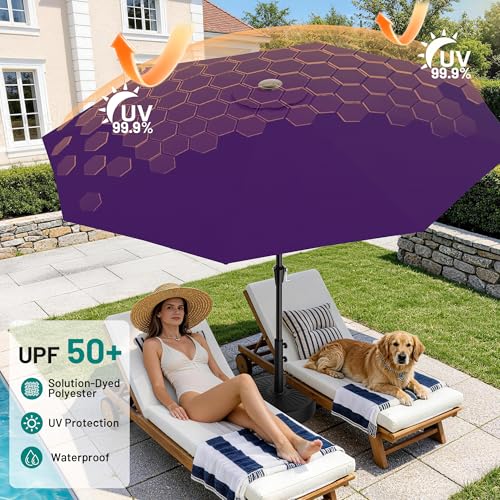 AreShark 9 FT Patio Umbrella for Outdoor, Outdoor Table Umbrella with Push Button Tilt and Crank, Outdoor Patio Umbrellas with 8 Sturdy Ribs for Market, Garden, Pool (Dark Purple) - color: Dark Purple, size: 9ft