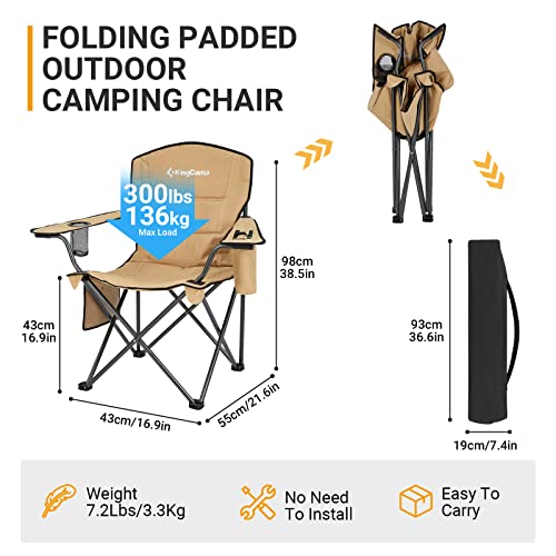 KingCamp Heavy Duty Oversized Comfy Folding Outdoor Portable Lawn Adults Bag Chair with Cooler for Outside Camp, Sports, Picnic, Stadium… - color: Khaki, size: 1 Pack