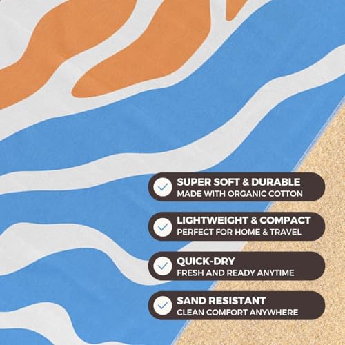 FESHKA Sand Free Turkish Beach Towel (37 x 67) Quick Dry Bath Towel, Oversized Beach Blanket, Lightweight for Travel - Made with 100% Organic Turkish Cotton - Synergy (Blue/Orange) - color: 43 - Blue/Orange