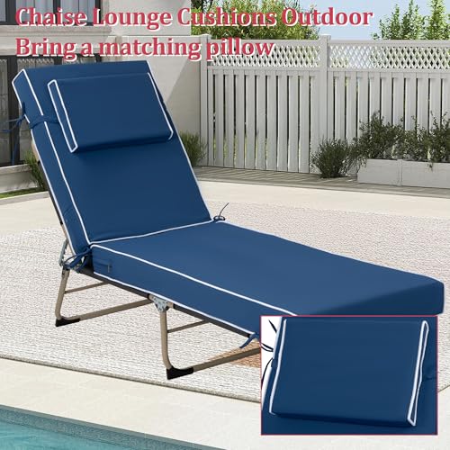 Chaise Lounge Cushions Outdoor 72x21x4 Inch, Patio Lounger Chair Cushion with Removable Cover, Fade Resistant Replacement Pad for Outdoor Furniture (Blue+White Side, 72x21x4 inch) - color: Blue+white Side