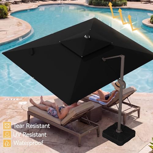 9x12 FT Patio Umbrella, Large Cantilever Rectangular Double Top Heavy Duty Offset Umbrellas with 360° Rotation, Outdoor shade for Garden Deck Pool, Black - color: Black, size: 9x12 FT