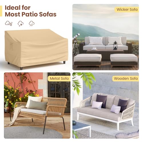Tangkula Patio Loveseat Cover, 2-Seater Waterproof Outdoor Deep Sofa Cover with Padded Handle & Click-Close Straps, Patio Furniture Cover with Air Vent, Heavy Duty PU Couch Cover, 60"W x 43"H x 30"H - size: 60" W X 43" D X 30" H