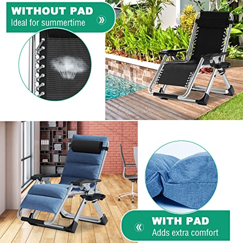 LILYPELLE Zero Gravity Chair, Premium Lawn Recliner Folding Portable Chaise Lounge with Detachable Cushion, Headrest and Cup Holder, Reclining Patio Lounger Chair - color: Lake Blue, style: Zero Gravity Chair