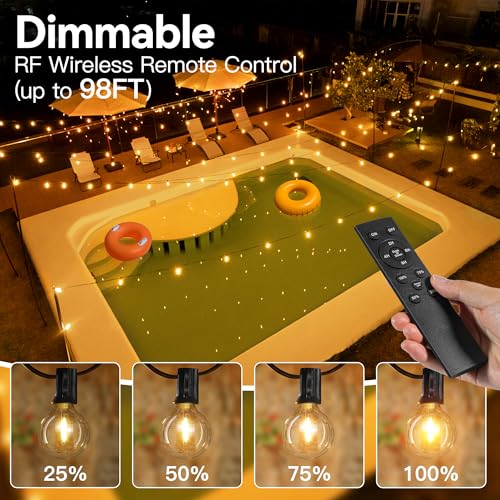 Outdoor String Lights with Remote Dimmer, 50 + 3 Spare G40 LED Bulbs Plug in Connectable Patio Lights, Waterproof Hanging Lights for Backyard Camping Balcony Yard Deck Party(100FT) - style: 100FT-G40(Remote+Dimmer)
