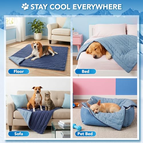 PetAmi Dog Cooling Mat, Q-Max Pet Cooling Blanket with Thick Cushioning, Self Cooling Pad for Dogs & Cats, Reversible Summer Mat for Crate, Couch, Kennel, Navy/Dusty Blue, Small (24x32) - color: Navy/Dusty Blue, size: Small (24x32)
