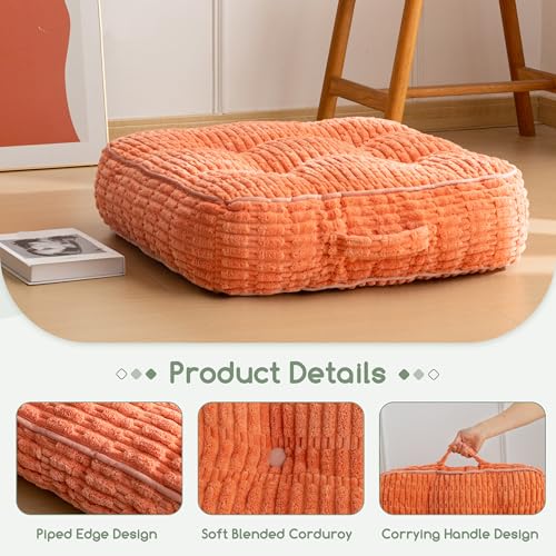 6" Washable Floor Pillow Cushion for Adults, Meditation Cushion Pillow, Removable Tufted Blended Corduroy Cover, Large Square Floor Sitting for Tatami Living Room or Yoga, 2Pack, Machine Washable - color: Square Coral, size: 6" Thick(pack of 2)