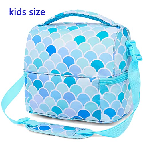 FlowFly Double Decker Cooler Insulated Lunch Bag Large Tote for Boys, Girls, Men, Women, With Adjustable Strap (Mermaid) - color: Mermaid