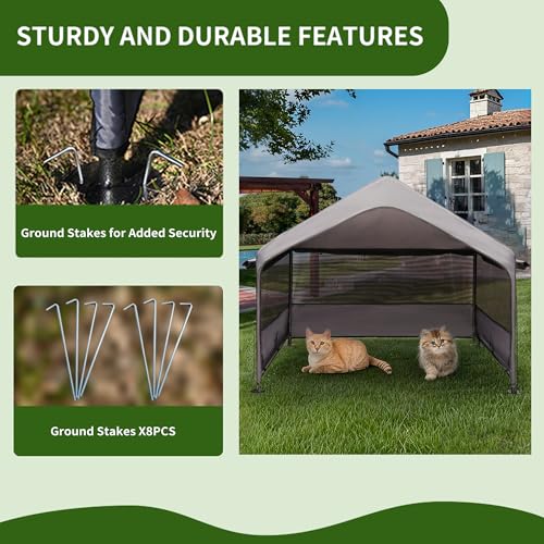 Summertrail Extra Large Dog House Outside, Dog Tent Outdoor, Big Dog Shade Shelter Doghouse Canopy with Three-Sided Breathable Mesh Windows, Gray Sun Rain Cover for Pet Cat Livestock 4'x 4'x 3.3' - color: Gray Dog Tent With Mesh Windows（XLarge Size）
