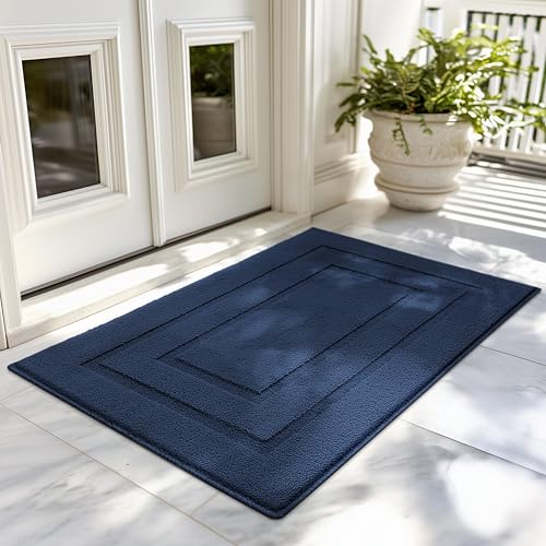GRANNY SAYS Front Door Mat Outside Entrance, Welcome Matt Indoor Non-Slip, Door Mats for Outdoor, Entryway Front Porch Matt Low Profile Resist Dirt Easy to Clean, 36" x 24", Deep Blue - color: A-deep Blue, size: 2' x 3' (Rectangular)