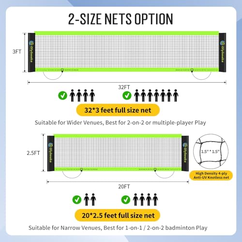 Portable Volleyball & Badminton Combo Net Set for Backyard Beach with 2 Nets (20ft and 32ft), Adjustable Poles, PU Volleyball, Aluminum Rackets and Carry Bag, Quick Setup & Durable - color: Black