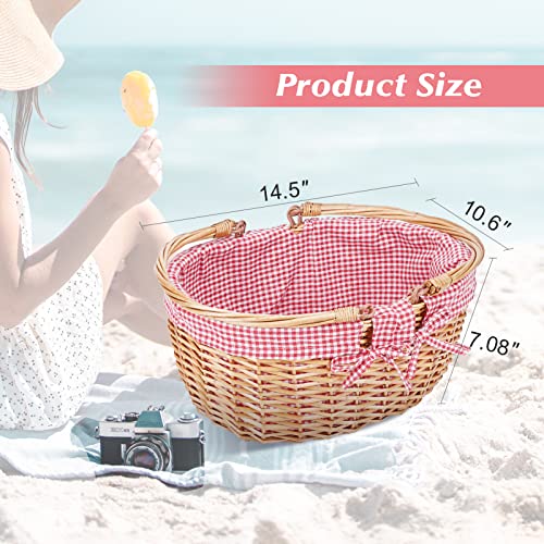 Picnic Outdoor Blankets Waterproof Extra Large - Beach Mat Foldable with Carry Strap Camping Woodchip Picnic Basket with Double Folding Handles, Natural Woven Basket, Gift Packing Woven Basket